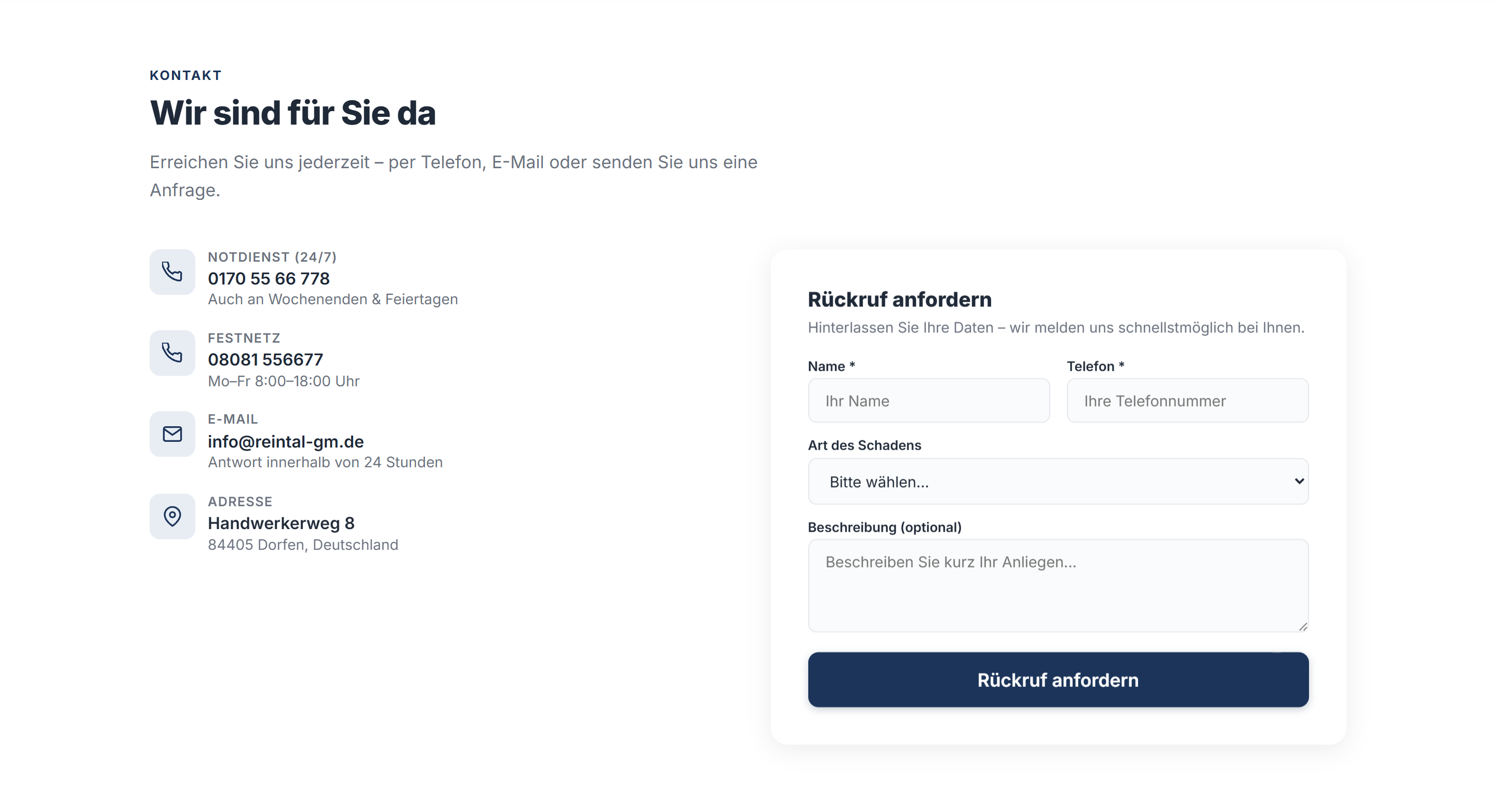 Three contact paths with clear availability information